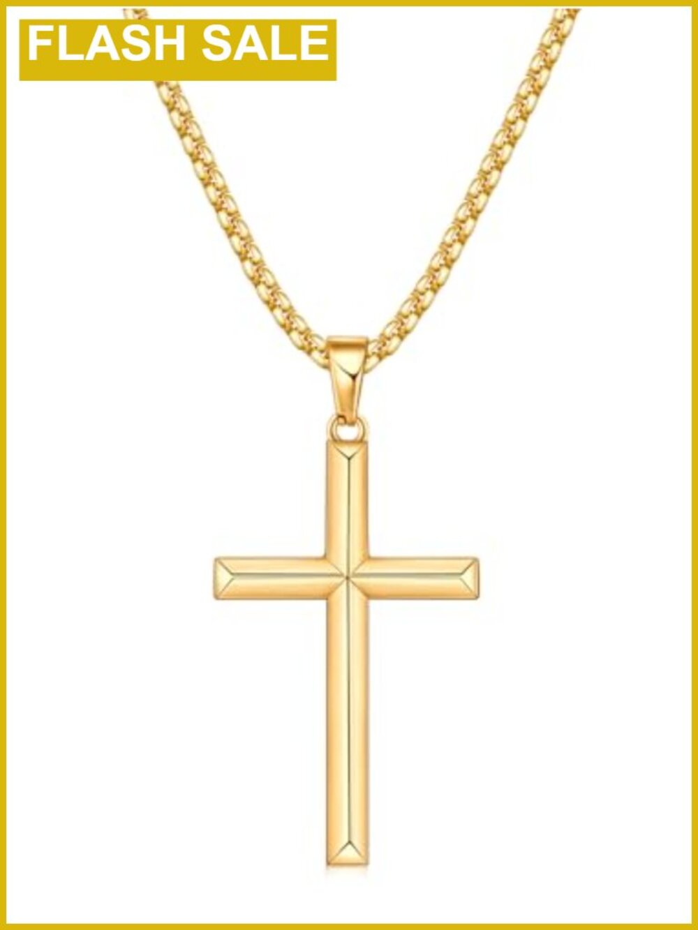 Mens Stainless Steel Beveled Edge Cross Necklace 20in